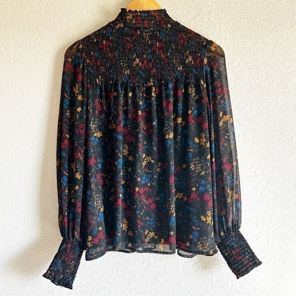 Laundry by Shelli Segal Floral Smocked Blouse High Neck - Picture 2 of 11